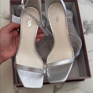 Franco Sarto Metallic Silver Ankle-Strap Heels